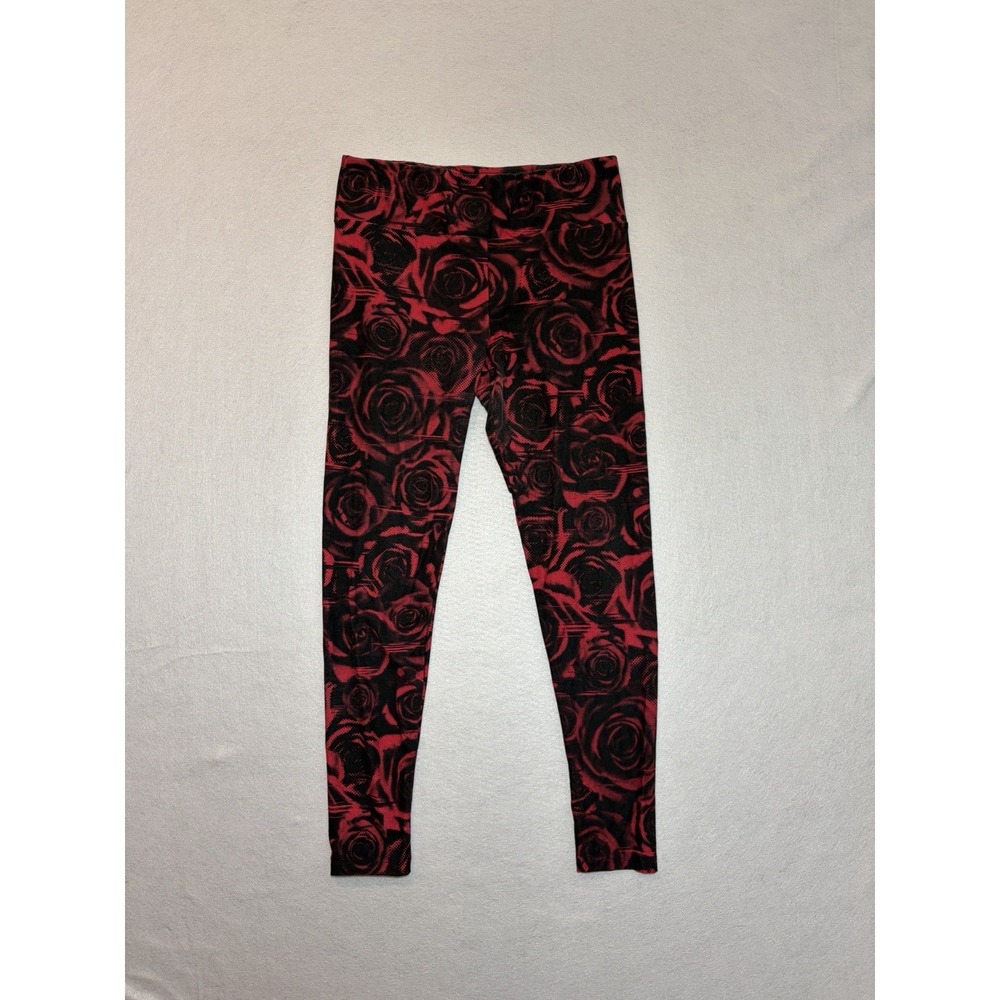 Women's No Boundaries High Rise Ankle Leggings Red Roses Very Soft  L/XL